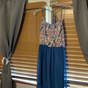 Assymmetrical front/back length flowery strappy sundress